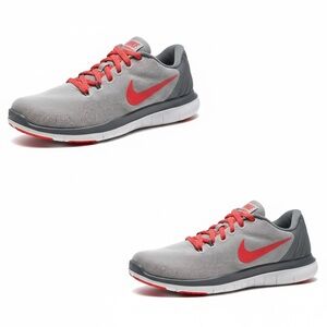 Nike Free RN 4.5Y Girls Anthracite Gray Crimson Sneakers EUC